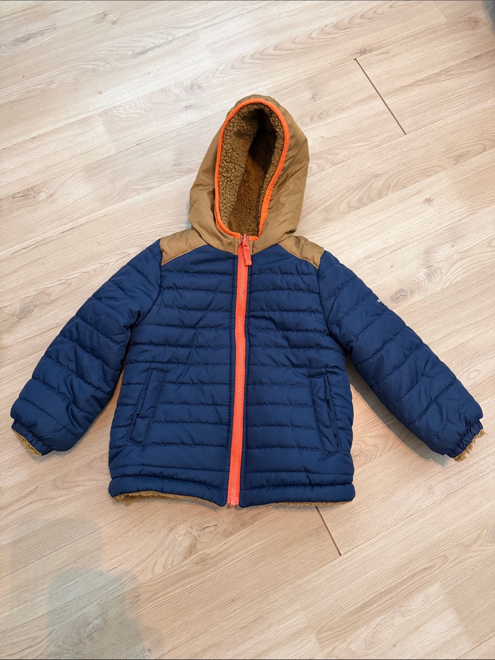 Oshkosh B’gosh Kids Navy Reversible Jacket Tan and Orange Zip SEE DESCRIPTION